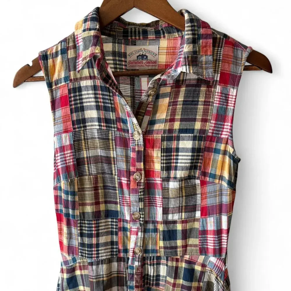 Kiel James Patrick Madras Patchwork Shirt Dress Summer Soirée Size 0 - Picture 3 of 7